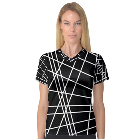 Black And White Simple Design Women s V-neck Sport Mesh Tee by Valentinaart