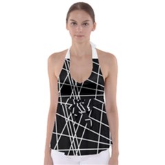 Black And White Simple Design Babydoll Tankini Top