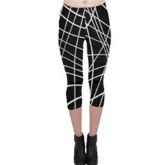 Black And White Elegant Lines Capri Leggings  by Valentinaart