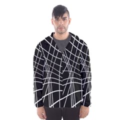 Black And White Elegant Lines Hooded Wind Breaker (men) by Valentinaart