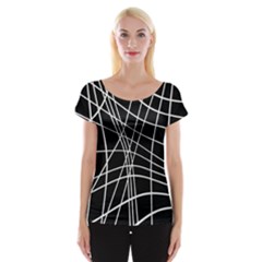 Black And White Elegant Lines Women s Cap Sleeve Top