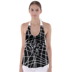 Black And White Elegant Lines Babydoll Tankini Top