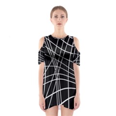 Black And White Elegant Lines Cutout Shoulder Dress