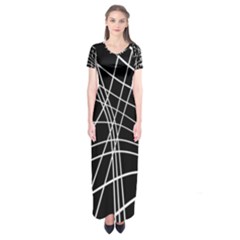 Black And White Elegant Lines Short Sleeve Maxi Dress