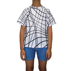 Black And White Decorative Lines Kid s Short Sleeve Swimwear