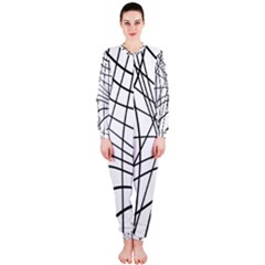 Black And White Decorative Lines Onepiece Jumpsuit (ladies)  by Valentinaart