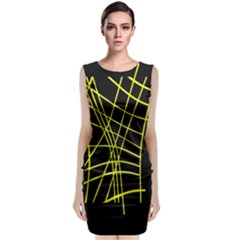 Yellow Abstraction Classic Sleeveless Midi Dress