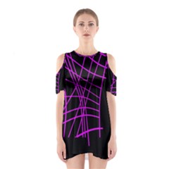 Neon Purple Abstraction Cutout Shoulder Dress