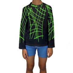 Green Neon Abstraction Kid s Long Sleeve Swimwear