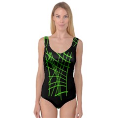 Green Neon Abstraction Princess Tank Leotard 