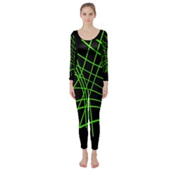 Green Neon Abstraction Long Sleeve Catsuit by Valentinaart