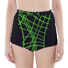 Green Neon Abstraction High-waisted Bikini Bottoms