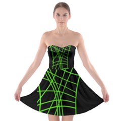 Green Neon Abstraction Strapless Dresses