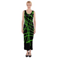 Green Neon Abstraction Fitted Maxi Dress