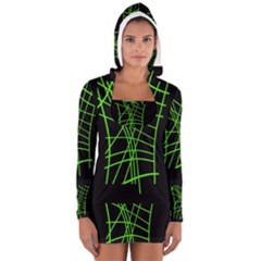 Green Neon Abstraction Women s Long Sleeve Hooded T-shirt by Valentinaart