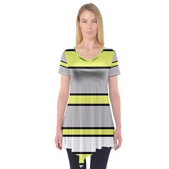 Yellow And Gray Lines Short Sleeve Tunic 