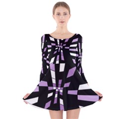 Purple Abstraction Long Sleeve Velvet Skater Dress