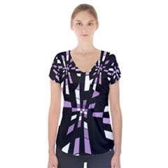 Purple Abstraction Short Sleeve Front Detail Top