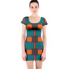 3 Colors Shapes Pattern                                                                                  Short Sleeve Bodycon Dress by LalyLauraFLM