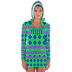 Rhombus And Stripes                                                                                   Women s Long Sleeve Hooded T-shirt