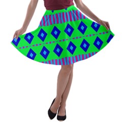 Rhombus And Stripes                                                                                   A-line Skater Skirt