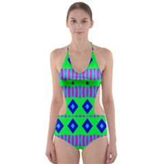 Rhombus And Stripes                                                                                   Cut-out One Piece Swimsuit