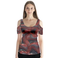 Red Grey 3d Design                     Butterfly Sleeve Cutout Tee