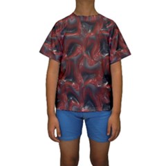 Red Grey 3d Design                                                                                     Kid s Short Sleeve Swimwear