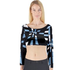 Blue Abstraction Long Sleeve Crop Top by Valentinaart