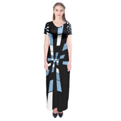 Blue Abstraction Short Sleeve Maxi Dress