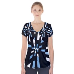 Blue Abstraction Short Sleeve Front Detail Top