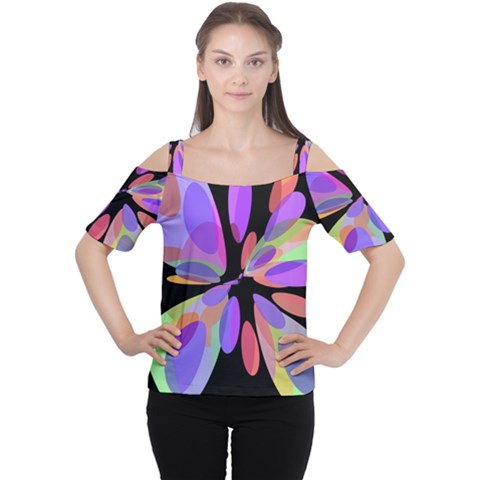 Colorful Abstract Flower Women s Cutout Shoulder Tee by Valentinaart