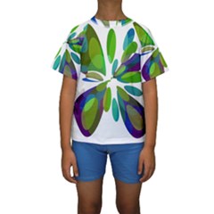 Green Abstract Flower Kid s Short Sleeve Swimwear