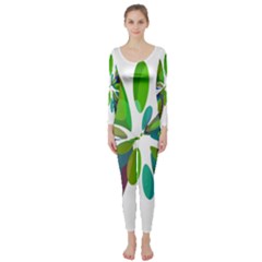 Green Abstract Flower Long Sleeve Catsuit