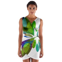 Green Abstract Flower Wrap Front Bodycon Dress