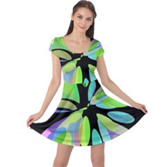 Green Abstract Flower Cap Sleeve Dresses by Valentinaart