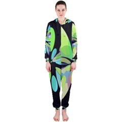 Green Abstract Flower Hooded Jumpsuit (ladies)  by Valentinaart