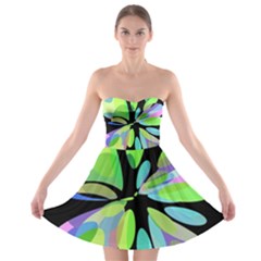 Green Abstract Flower Strapless Dresses