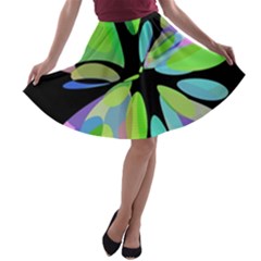 Green Abstract Flower A-line Skater Skirt