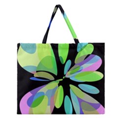 Green Abstract Flower Zipper Large Tote Bag