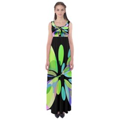 Green Abstract Flower Empire Waist Maxi Dress