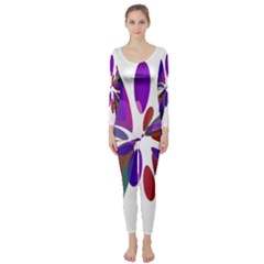 Colorful Abstract Flower Long Sleeve Catsuit