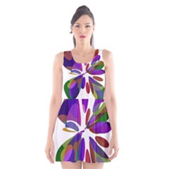 Colorful Abstract Flower Scoop Neck Skater Dress