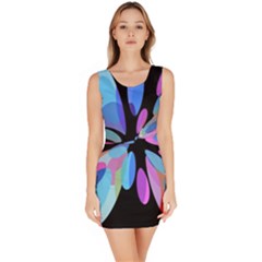 Blue Abstract Flower Sleeveless Bodycon Dress by Valentinaart