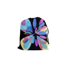 Blue Abstract Flower Drawstring Pouches (small)  by Valentinaart