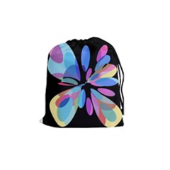 Blue Abstract Flower Drawstring Pouches (medium)  by Valentinaart