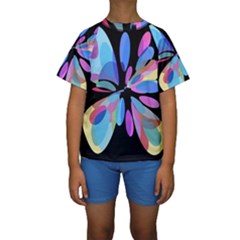 Blue Abstract Flower Kid s Short Sleeve Swimwear