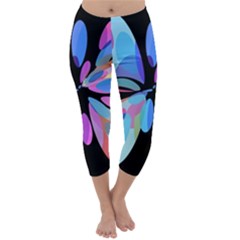 Blue Abstract Flower Capri Winter Leggings  by Valentinaart