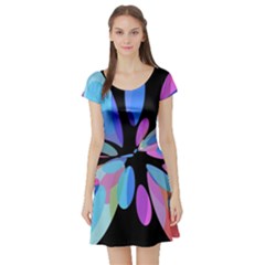 Blue Abstract Flower Short Sleeve Skater Dress by Valentinaart