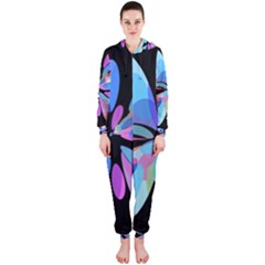 Blue Abstract Flower Hooded Jumpsuit (ladies)  by Valentinaart